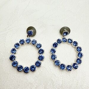 Monet Sapphire Blue Tone Crystal Rhinestone Dangle Stud Circle Hoop Earrings
